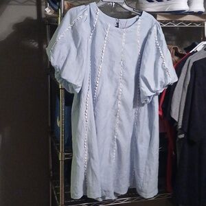 Umgee Light Blue Midi Dress with Puff Sleeves